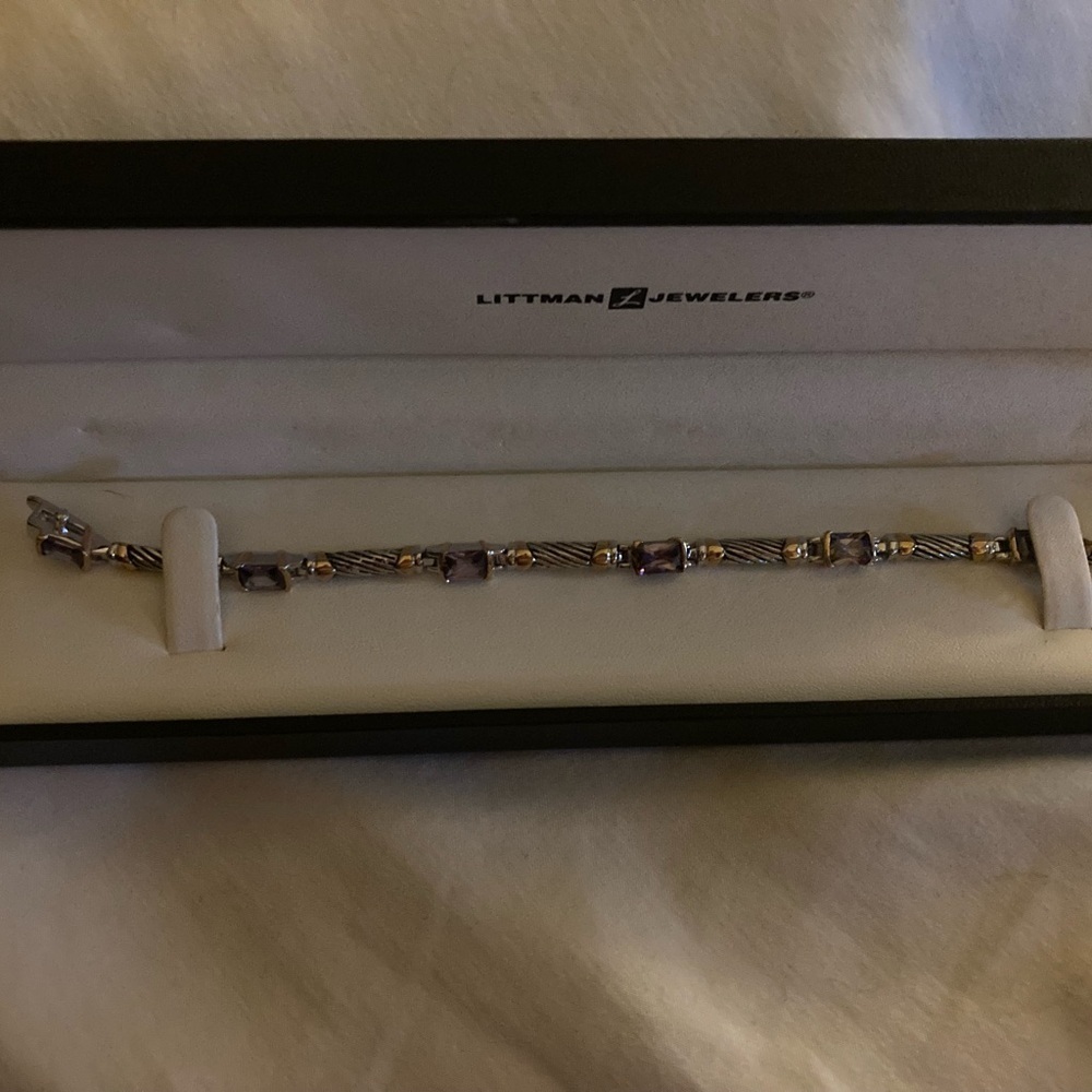 Littman Jewelers Silver, Gold, and Amethyst Bracelet NWOT in Box Great GiFt